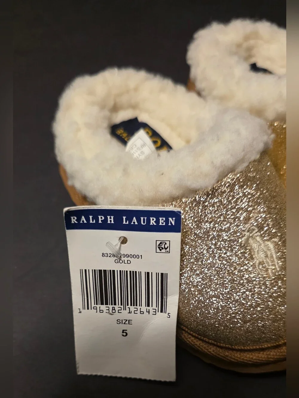 Polo by Ralph Lauren Kids' Gold Glitter Shearling Slippers